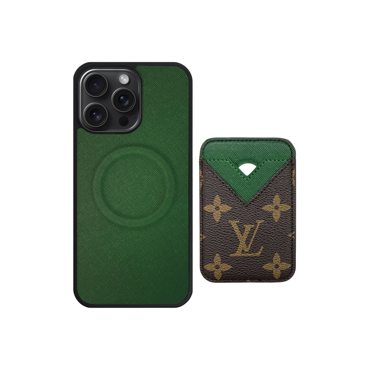Tarjetero MagSafe LV Verde y Marrón Monogram