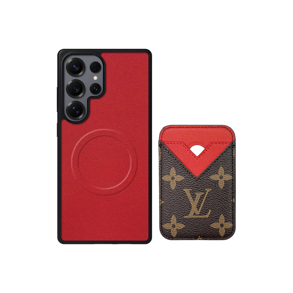 Tarjetero MagSafe LV Rojo y Marrón Monogram