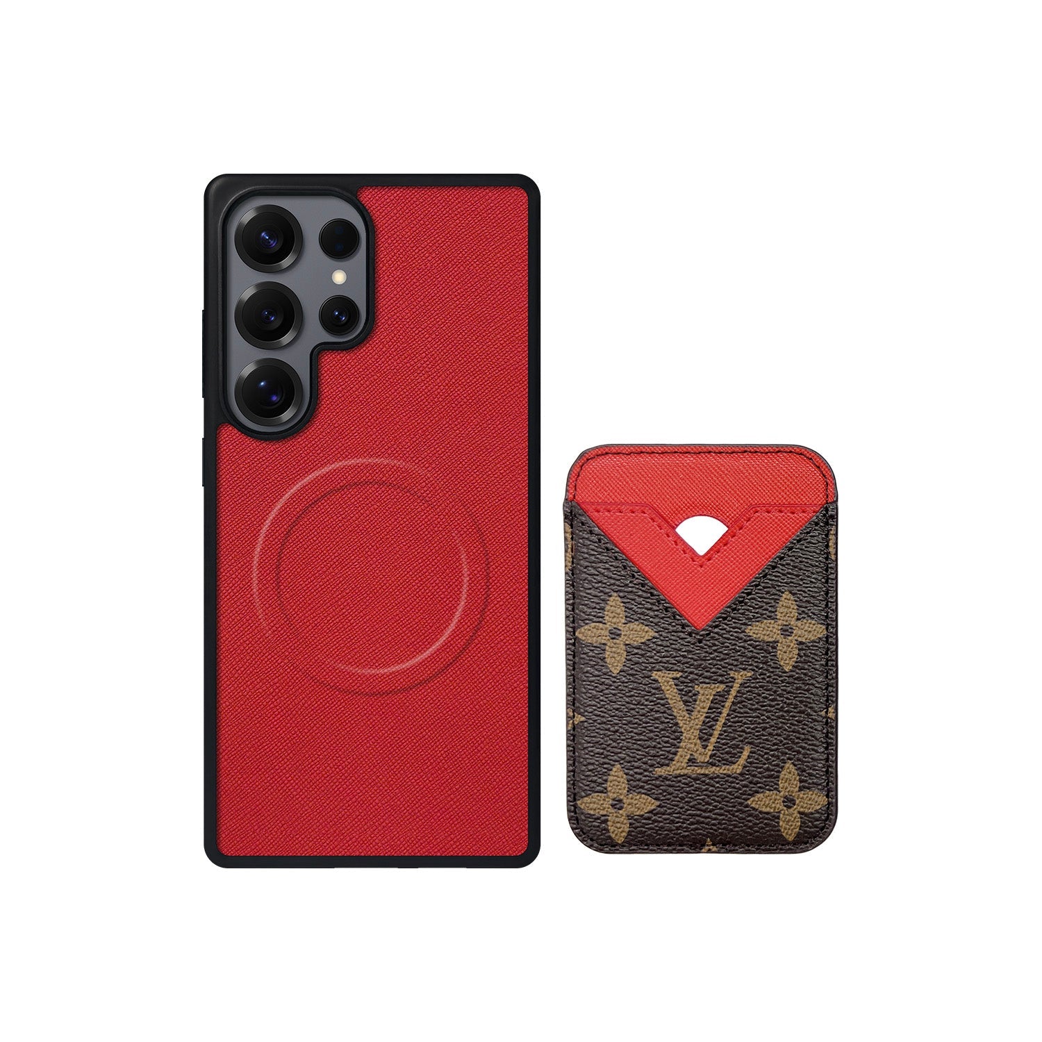 Tarjetero MagSafe LV Rojo y Marrón Monogram