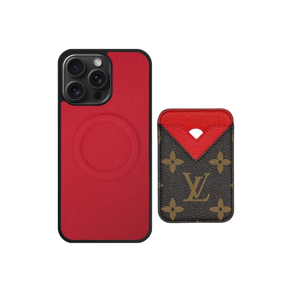 Tarjetero MagSafe LV Rojo y Marrón Monogram