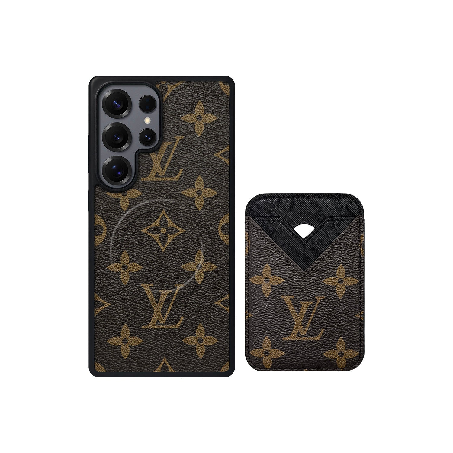 Set tarjetero MagSafe LV Monogram Marrón con Negro