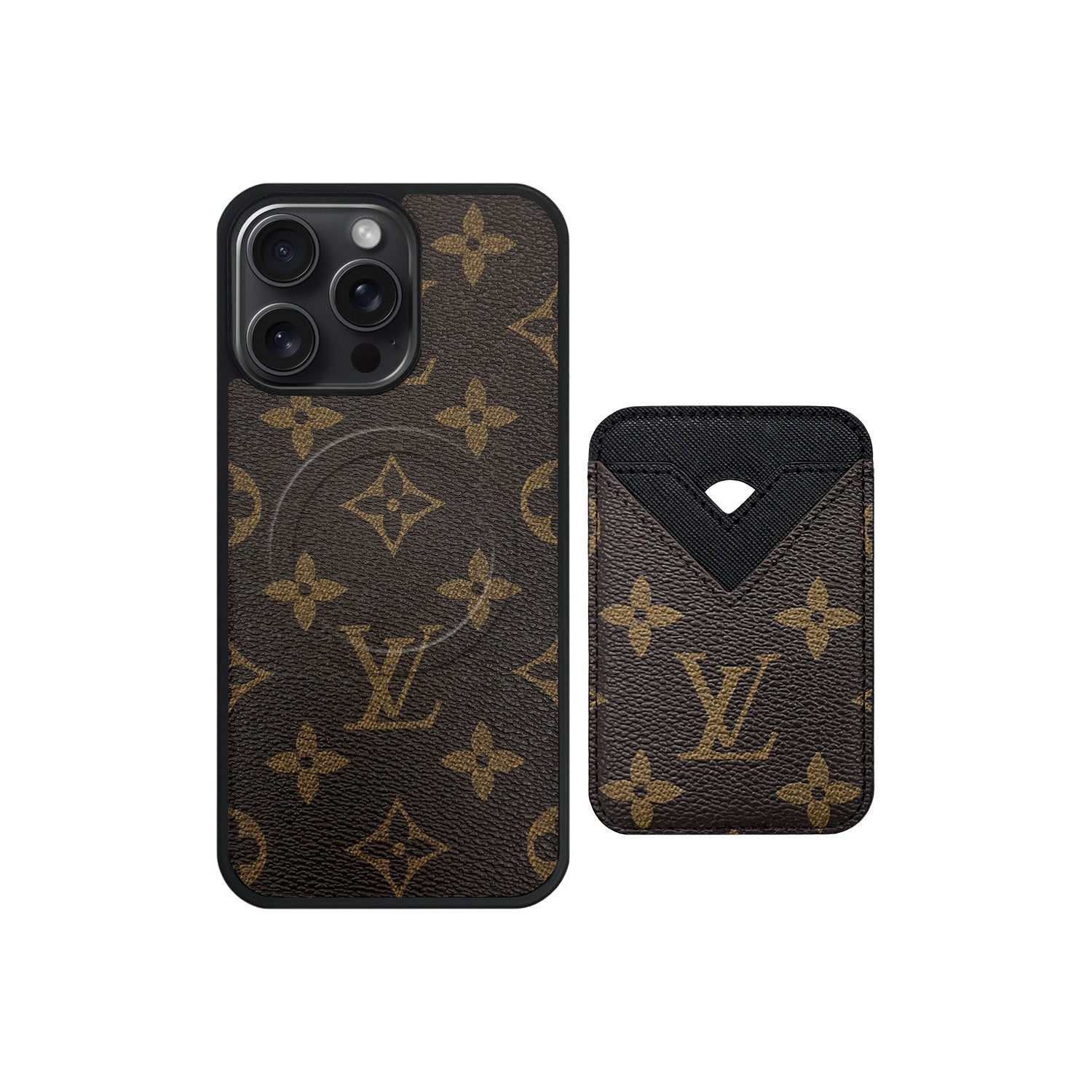 Set tarjetero MagSafe LV Monogram Marrón con Negro