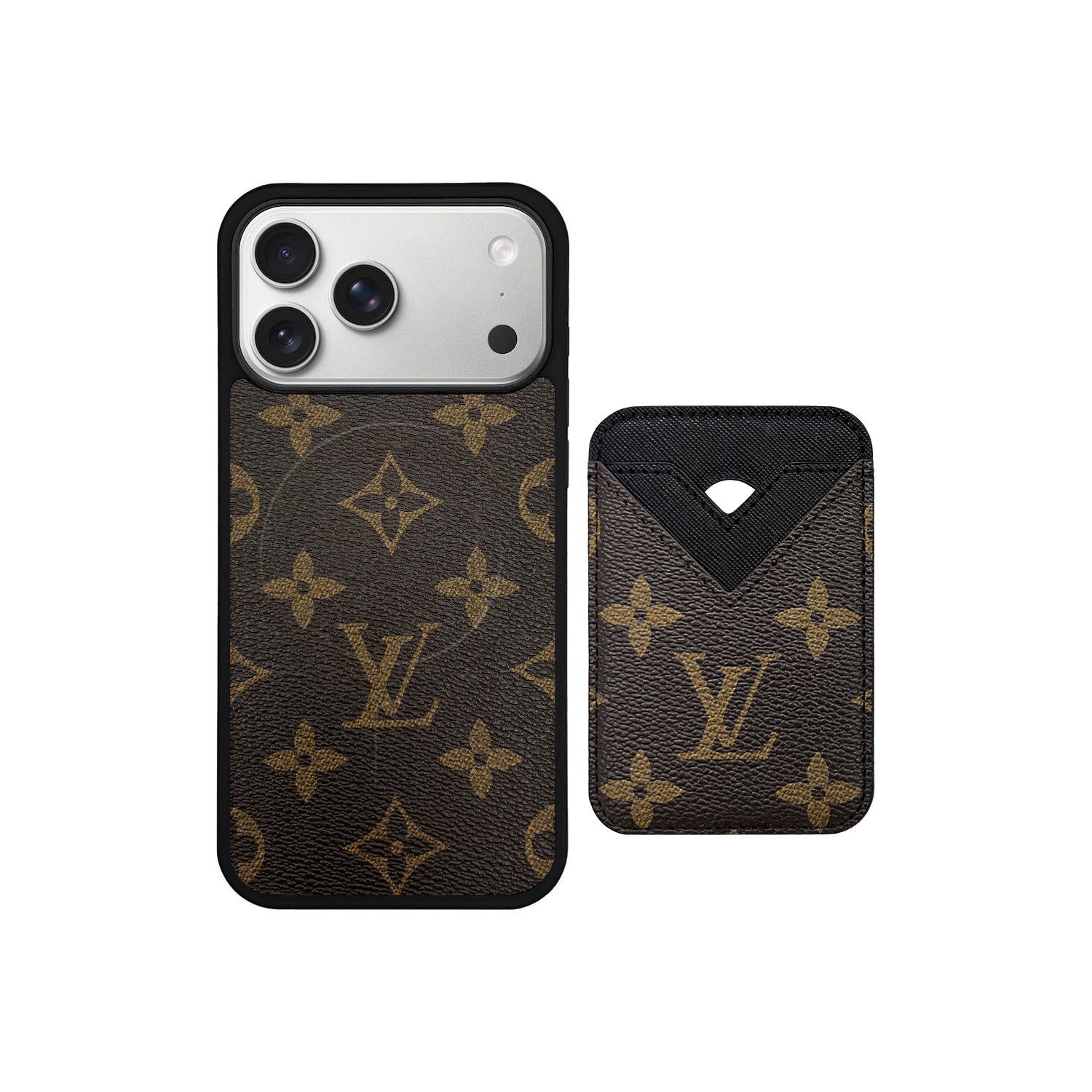 Set tarjetero MagSafe LV Monogram Marrón con Negro