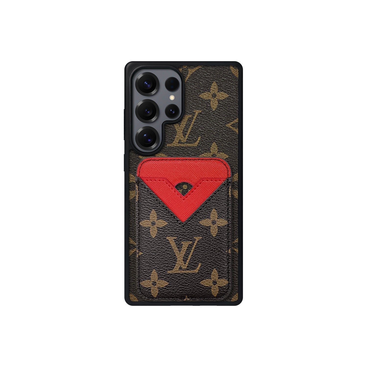 Set tarjetero MagSafe LV Monogram Marrón con Rojo