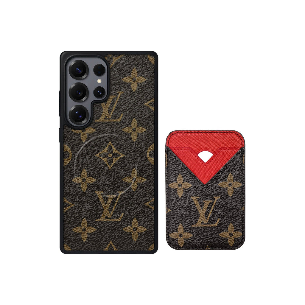 Set tarjetero MagSafe LV Monogram Marrón con Rojo