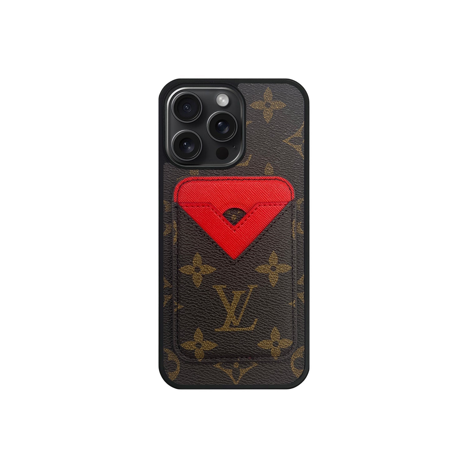Set tarjetero MagSafe LV Monogram Marrón con Rojo
