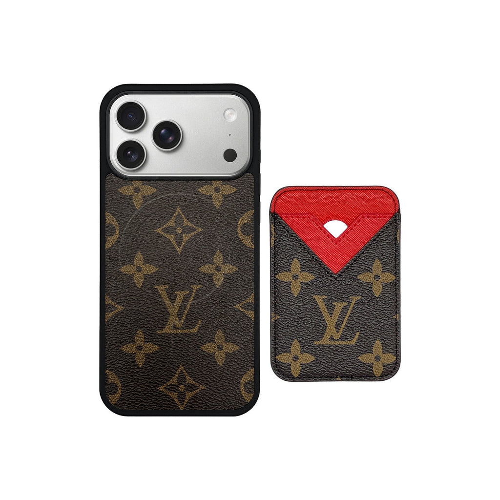Set tarjetero MagSafe LV Monogram Marrón con Rojo
