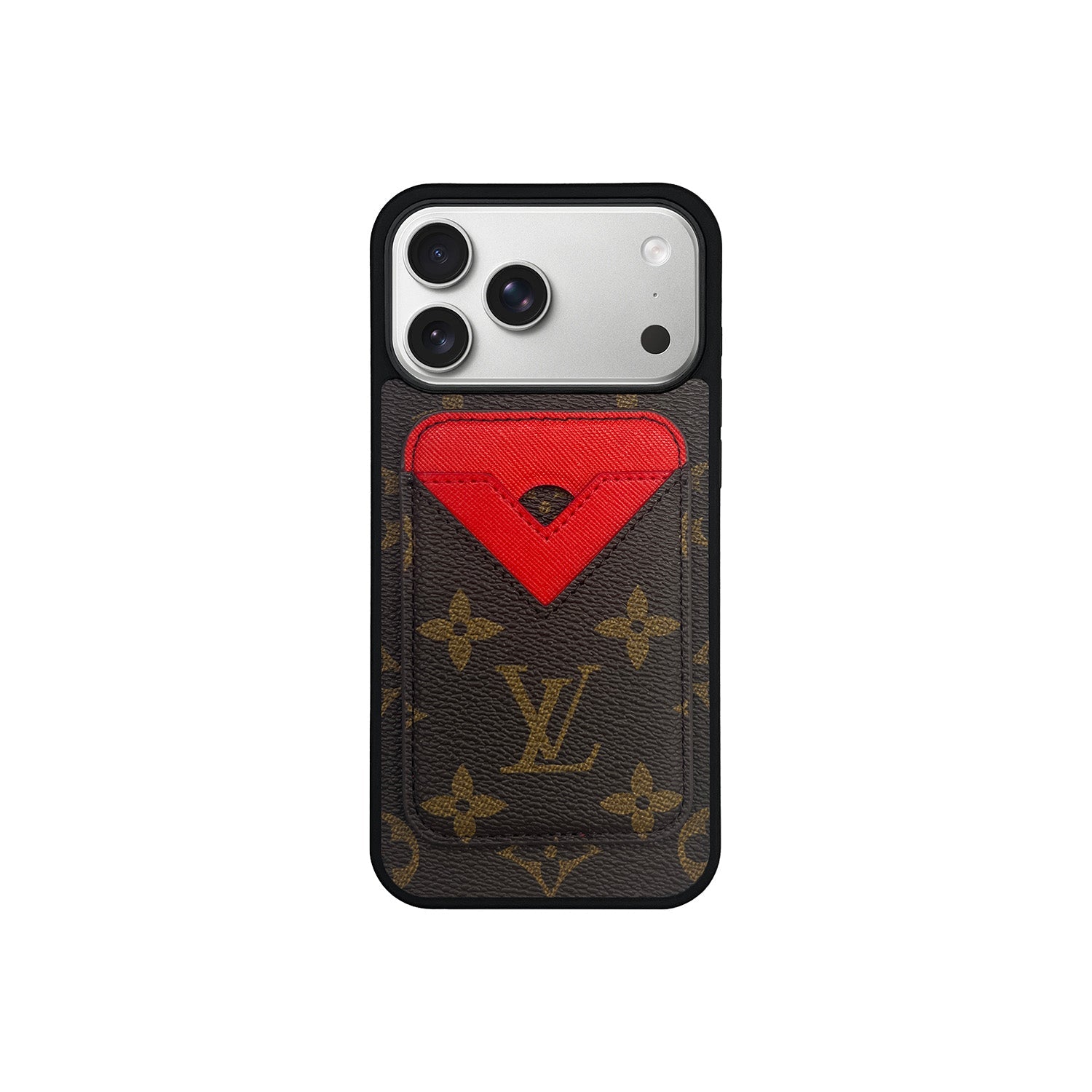 Set tarjetero MagSafe LV Monogram Marrón con Rojo