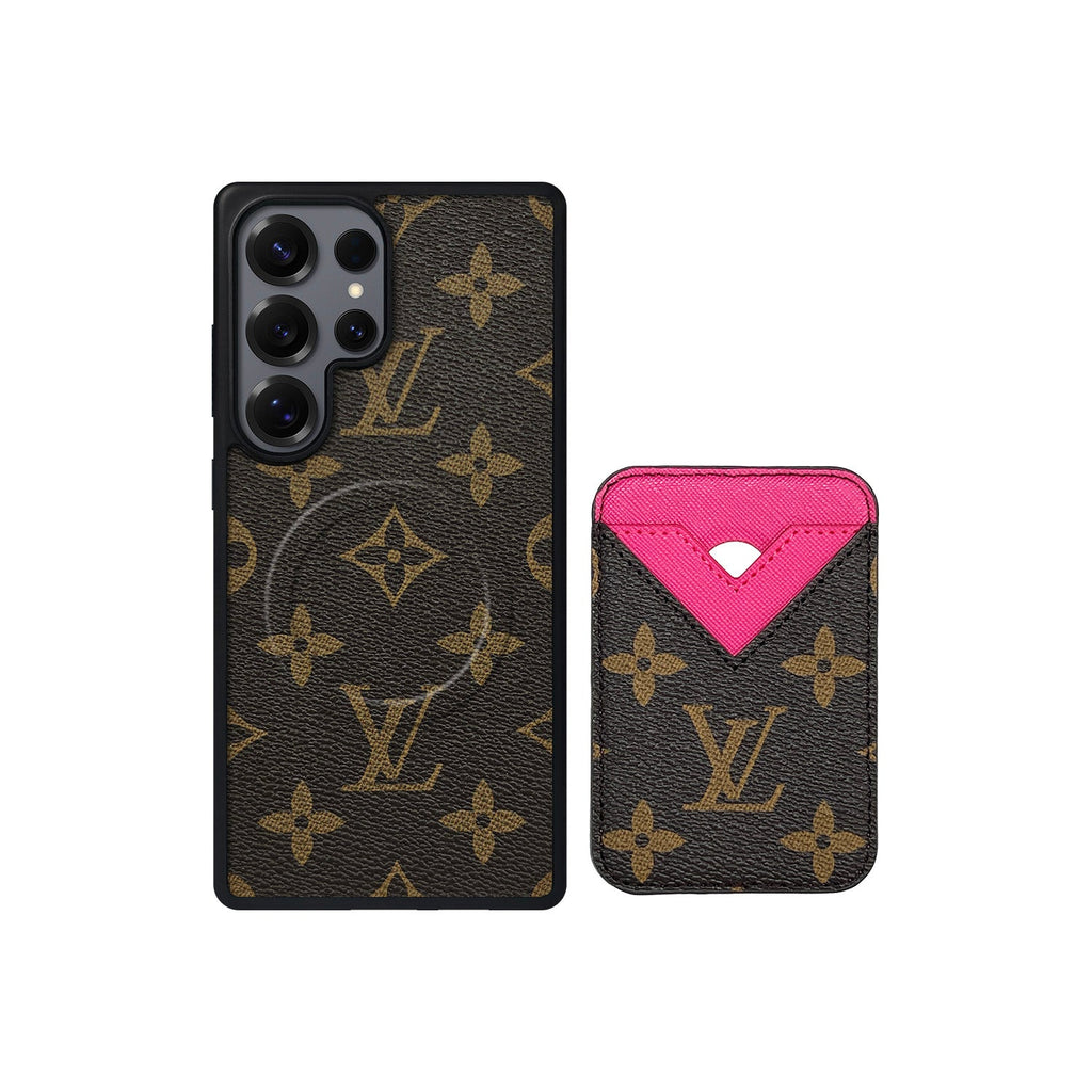 Set tarjetero MagSafe LV Monogram Marrón con Rosa