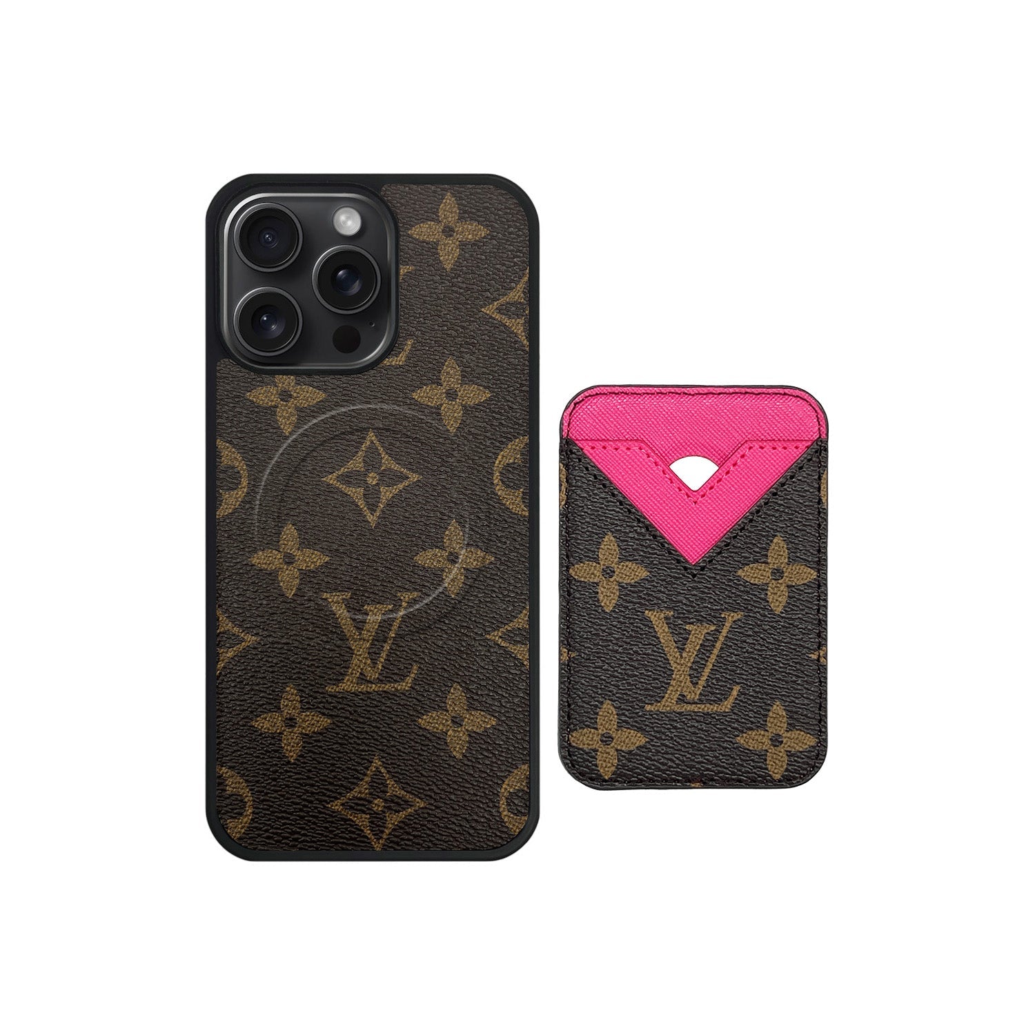 Set tarjetero MagSafe LV Monogram Marrón con Rosa
