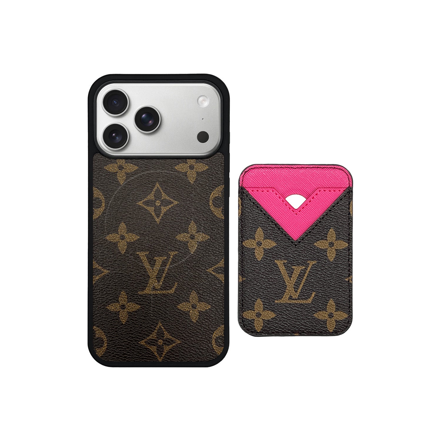 Set tarjetero MagSafe LV Monogram Marrón con Rosa