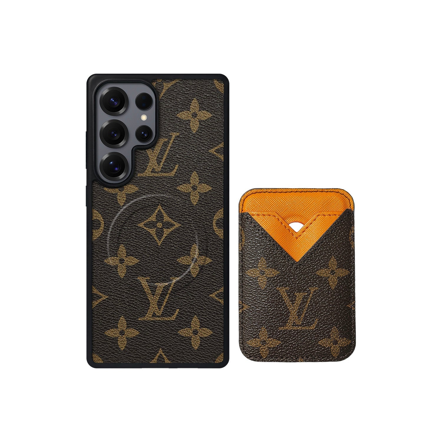 Set tarjetero MagSafe LV Monogram Marrón con Naranja