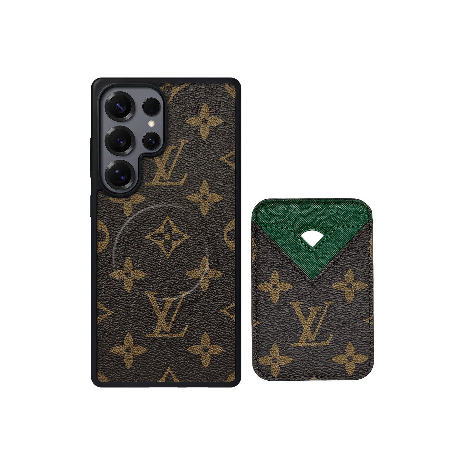 Set tarjetero MagSafe LV Monogram Marrón con Verde