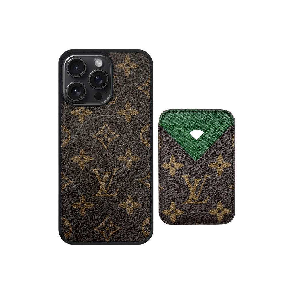 Set tarjetero MagSafe LV Monogram Marrón con Verde