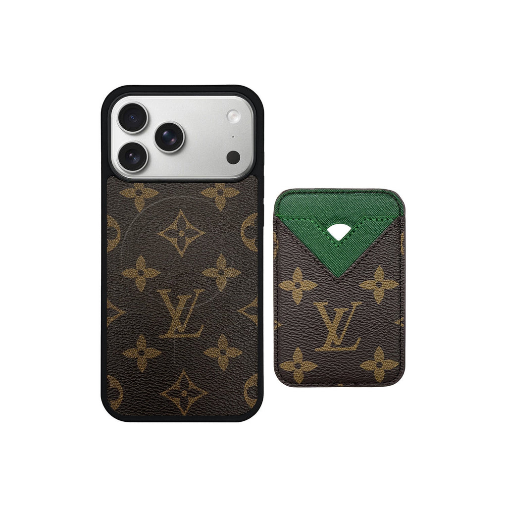 Set tarjetero MagSafe LV Monogram Marrón con Verde