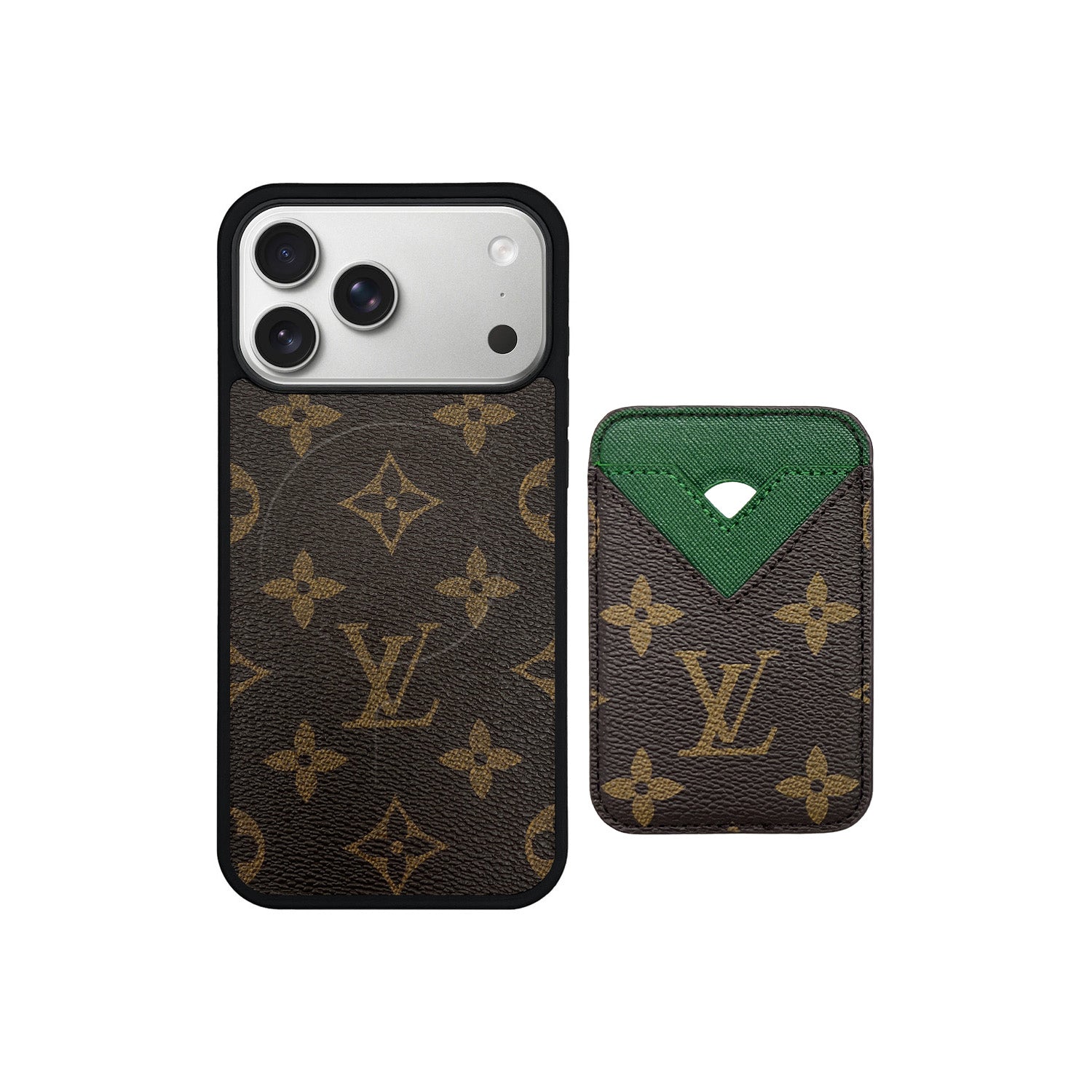 Set tarjetero MagSafe LV Monogram Marrón con Verde