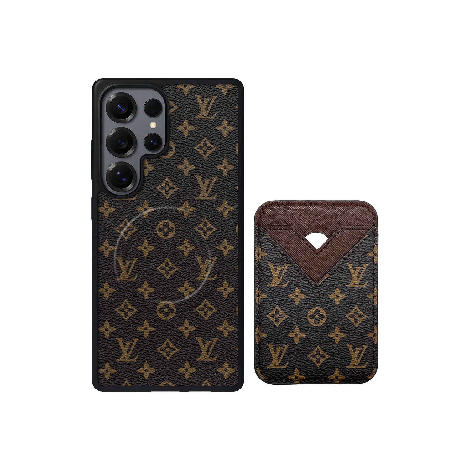 Set tarjetero MagSafe LV Small Monogram Marrón