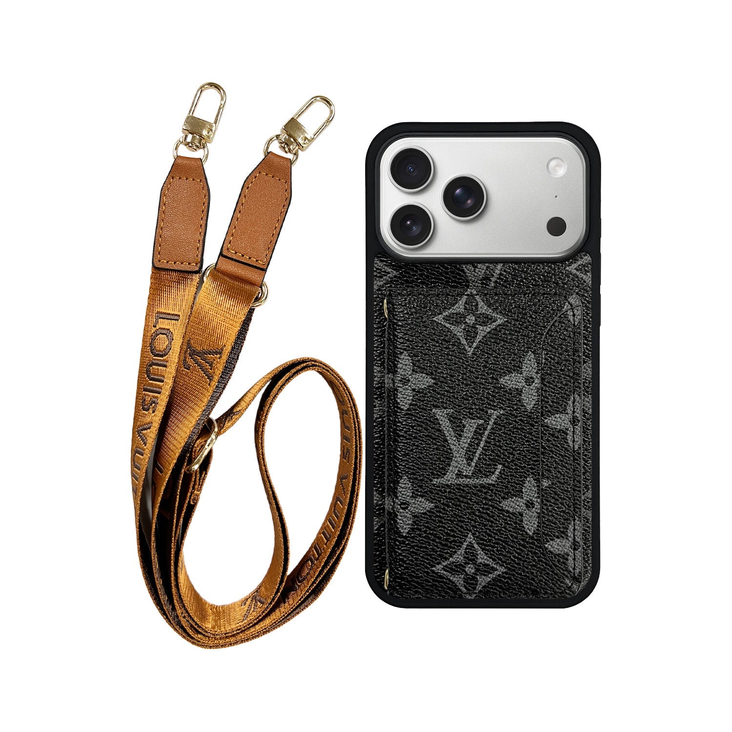 Funda con tarjetero LV Negro Monogram para iPhone