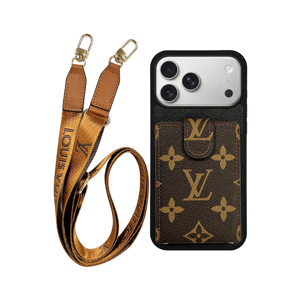 Funda con tarjetero LV Negro y Marrón Monogram para iPhone
