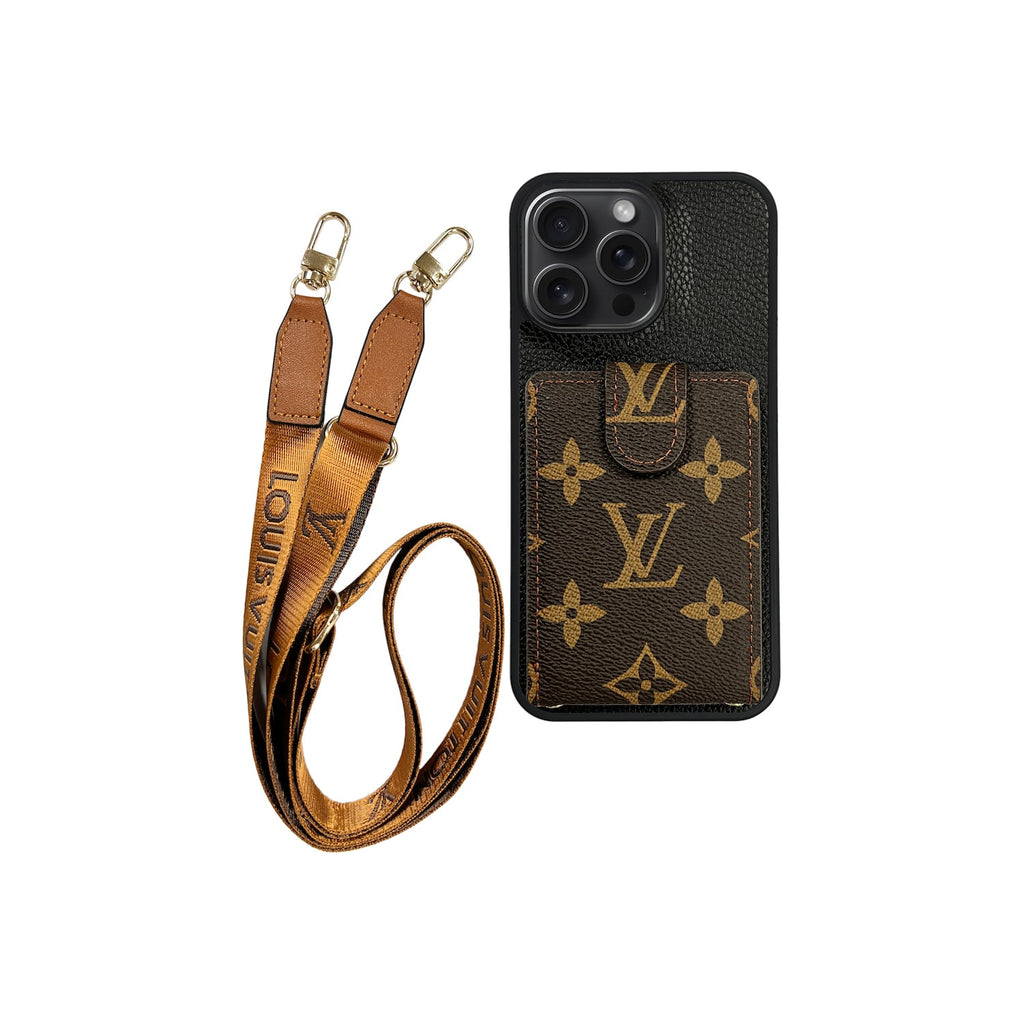 Funda con tarjetero LV Negro y Marrón Monogram para iPhone